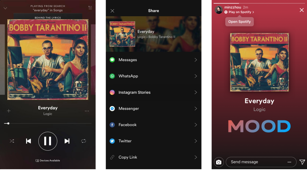 Image result for spotify sharing on instagram