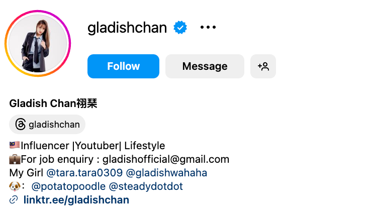 Gladish Chan (@gladishchan) – 452K Followers