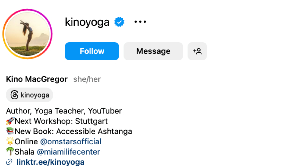 Kino MacGregor (@kinoyoga) – 1.1M Followers