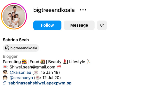 Sabrina Seah (@bigtreeandkoala) – 18.8K Followers